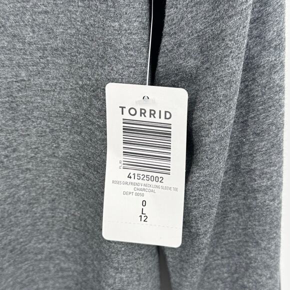 Torrid blouse large Roses Flocked Girlfriend V-Neck Long Sleeve Tee gray NEW - Picture 7 of 8